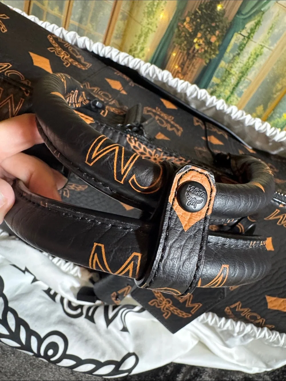 MCM Black Visetos Boston Duffel with Cognac Logo Ottomar Weekender